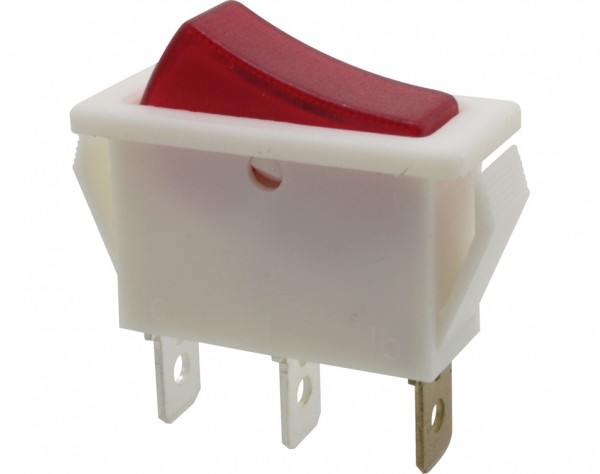 Wippschalter, 1-polig, weiß, rot beleuchtet (250 V), ON-OFF