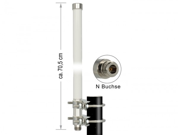 WLAN Antenne N Buchse 802.11 ac/a/h/b/g/n 8 - 10 dBi 70,5 cm omnidirektional starr Mastmontage weiß outdoor