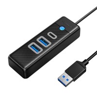 Orico Hub Adapter USB zu 2x USB 3.0 + USB-C, 0.15m, schwarz