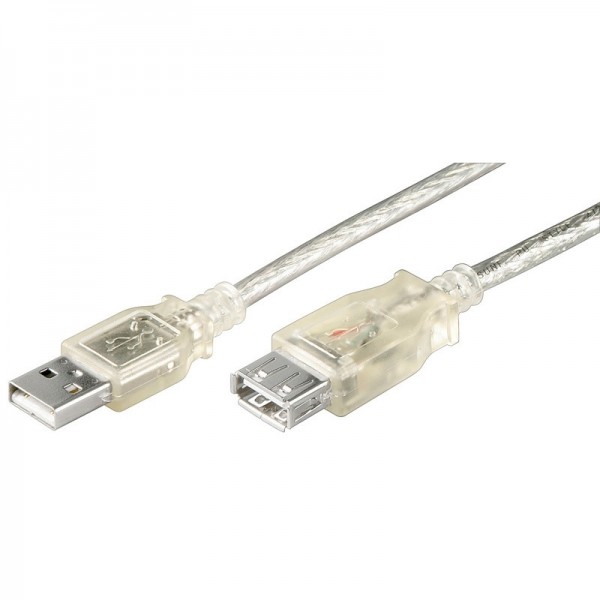 USB 2.0 Hi-Speed Verlängerungskabel A Stecker  A Buchse transparent