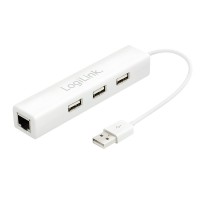 USB 2.0 Fast Ethernet Netzwerkkonverter &#43; 3 Port USB Hub wei&#223;