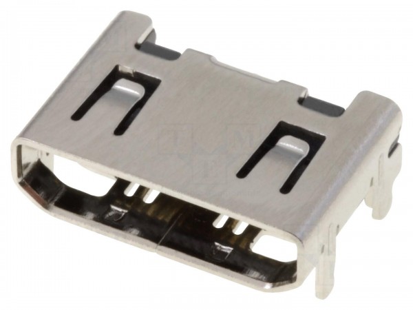 ATTEND mini HDMI Steckverbinder Buchse mit Einstellstift, 19 Pin, vergoldet, 90° Winkel, vernickelt