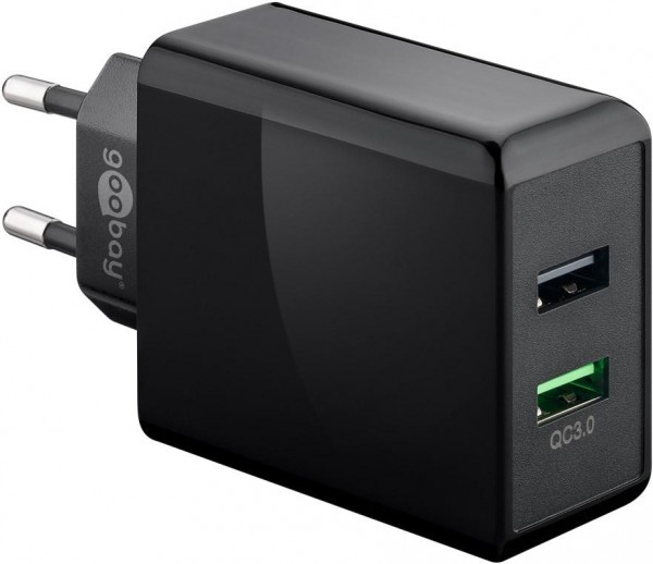 Dual USB Schnellladegerät / Netzteil, QC 3.0, 2x USB-A, 28W, schwarz