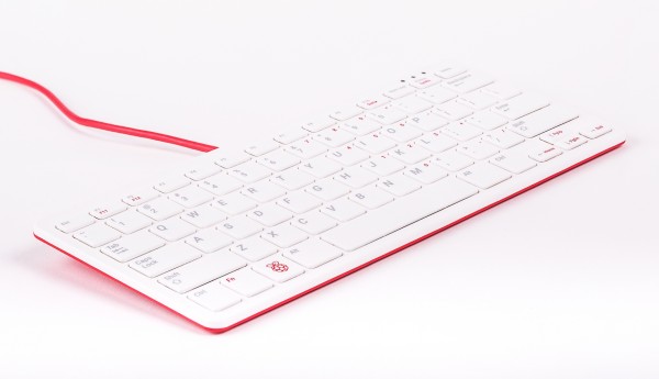 offizielle Raspberry Pi Tastatur, US-Layout, inkl. 3 Port USB Hub, rot/weiß