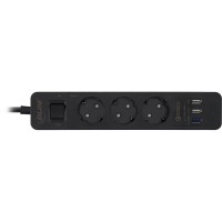 3-fach Steckdosenleiste mit Schalter, &#220;berspannungsschutz und 3 USB Ports &#40;QuickCharge 3.0, 1A, 2,4A&#41;, schwarz, 1,5m