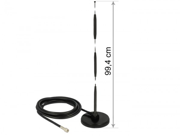 GSM Antenne SMA Stecker 7 dBi starr omnidirektional mit magnetischem Standfuß und Anschlusskabel (RG-58, 3 m) outdoor schwarz