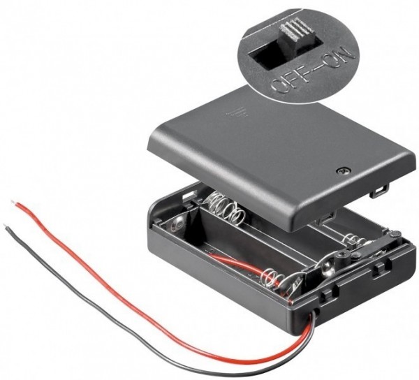 Batteriehalter für 3x Mignon AA mit 150mm Anschlusskabel und geschlossenem Gehäuse