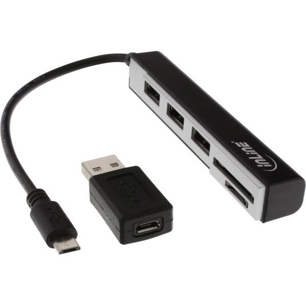OTG Cardreader für SDXC / microSD und 3-fach USB Hub mit Adapter
