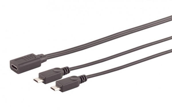 USB Type C 2.0 Y-Kabel, USB-C Buchse - 2x micro USB Typ B Stecker, schwarz, 0,30m