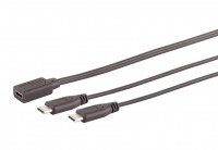 USB Type C 2.0 Y-Kabel, USB-C Buchse - 2x USB-C Stecker, schwarz, 0,30m