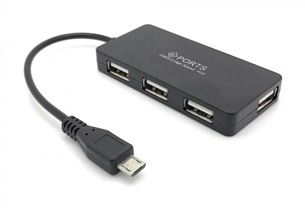 4 Port Micro USB 2.0 OTG Hub black