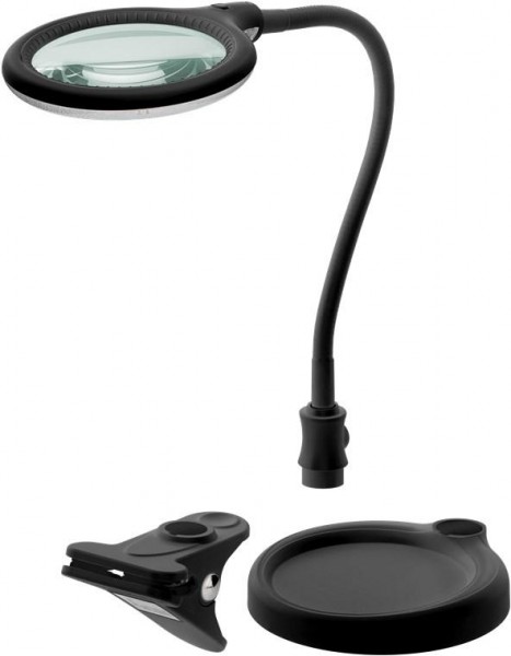 Kaltlicht LED Stand/Klemm Lupenleuchte mit 30 SMD LEDs und flexiblem Schwanenhals, 6W, schwarz