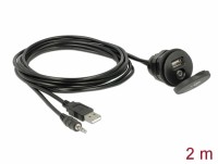 Kabel, USB Typ A &#43; 3,5 mm 4 Pin Klinke - Einbaubuchse mit Verschlu&#223;kappe, schwarz, 2,0m