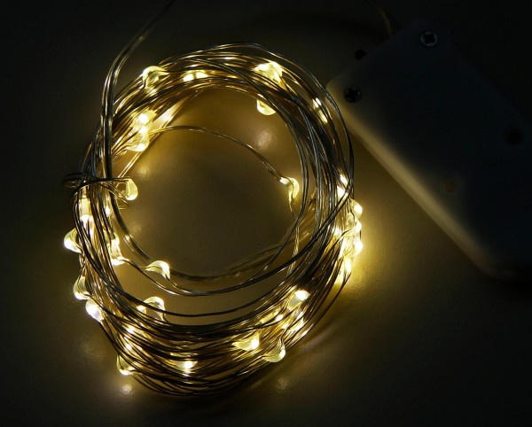 50er LED Silberdraht Lichterkette inkl. Timer, warm-wei&#223;