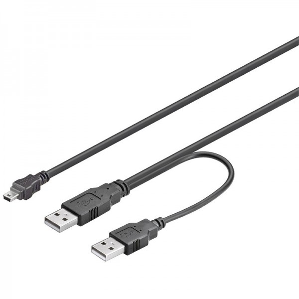 USB 2.0 Hi-Speed Dual-Power Kabel  2x A Stecker &gt; 5-pol. mini B Stecker