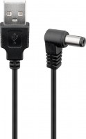 USB Strom Adapterkabel, A Stecker &#150; Hohlstecker 5,5 x 2,5mm gewinkelt, schwarz