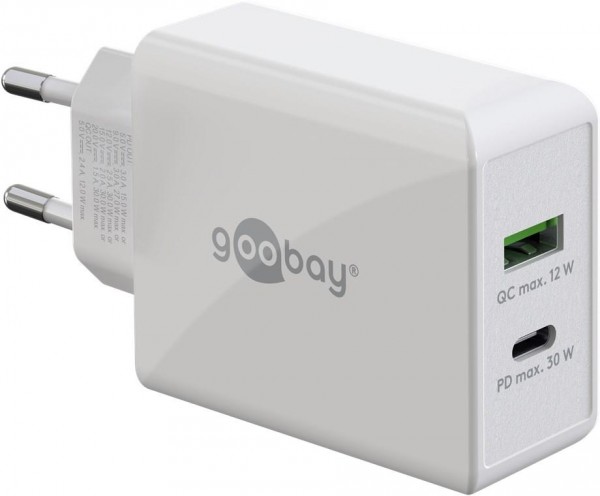 Goobay Dual USB-C Power Delivery Schnellladegerät, 30 W, weiß