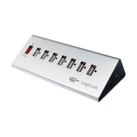 LogiLink USB 2.0 Hub, 7-Port &#43; 1x Schnellladeport, Aluminium, inkl. Netzteil