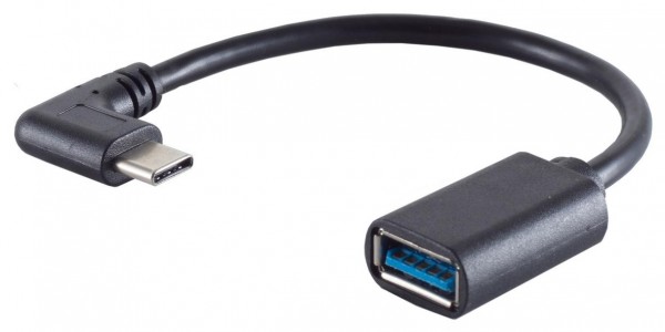 USB-C Adapter zu USB-A 3.0 Buchse, OTG, PVC Gehäuse, 5 Gbps, 10 cm, 90&#176; 