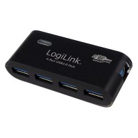 LogiLink USB 3.0 Hub, 4-Port, mit Netzteil, schwarz
