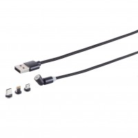 Magnetisches USB Ladekabel Set, 3 in 1, 540&#176;, schwarz, 1,0m